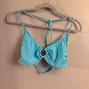 Poetry in Ocean Turquoise Ring Bikini Top Strappy Back Swim Large